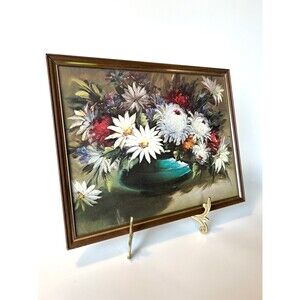 Framed Floral Lithograph Print, Vintage Jeweled Toned Floral Art
